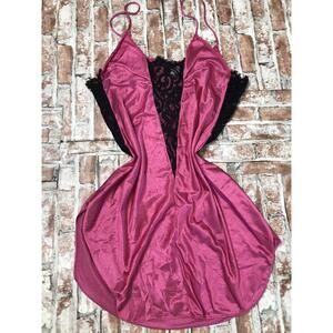 80s Vintage "Fantasy Nightwear" By Janice Lee Sheer PINK Lace Nightgown SZ Med